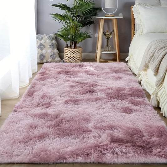 Fluffy Rug Plush Soft Indoor Carpet Non-Slip for Living Room Bedroom Hallway Runner Nursery Kids Play Area — Tie Dye & Solid Colors Multiple Sizes