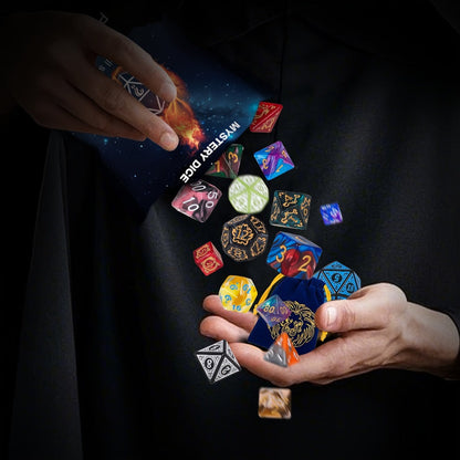 Mystery Seven-Piece Polyhedral Dice Blind Pack with Assorted Color and Pattern Surprise for Tabletop Games
