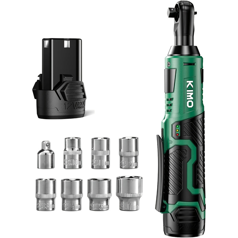 Power Tools KIMO 12V 3/8 Inch Cordless Ratchet Wrench with 40 ft-lb Torque, 400 RPM and Socket Set