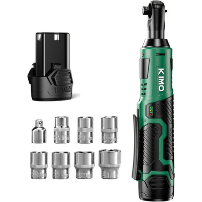 Power Tools KIMO 12V 3/8 Inch Cordless Ratchet Wrench with 40 ft-lb Torque, 400 RPM and Socket Set