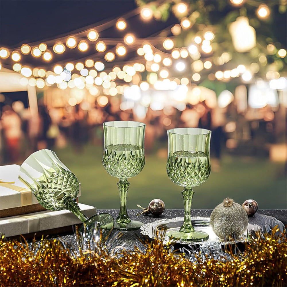 Plastic Champagne Glasses 48 Pack – 7oz Stemmed Crystal Clear Reusable Cups for Wedding, Party, Bridal Shower, Christmas, Halloween, Stackable Shockproof Vintage Stem Glasses, Transparent Green Blue