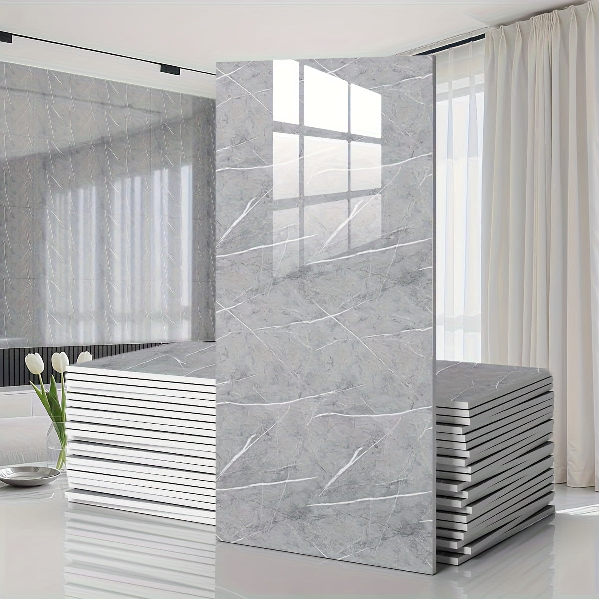 Marble-Pattern Wall Panel Set with 20- or 40-Piece Packs, Eight Codes and 11.81 x 23.6-Inch Tiles