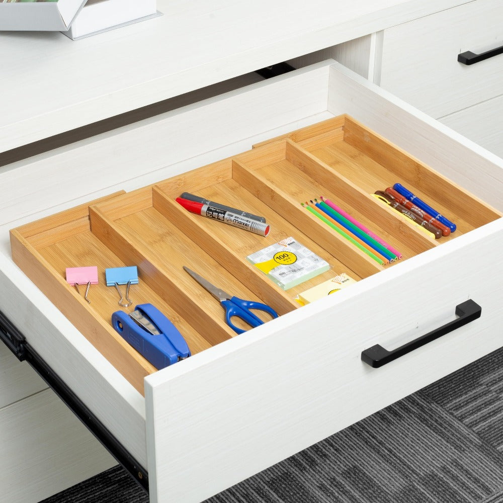 Cutlery Tray Kitchen Organizer Expandable Bamboo Drawer Divider with 5-Slot, 9-Slot or Two-Pack Options