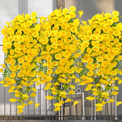 Artificial Flowers Outdoor UV Resistant 4 Bundles Hanging Morning Glory Fake Flowers for Porch Window Box Garden Home Decor Thanksgiving Christmas