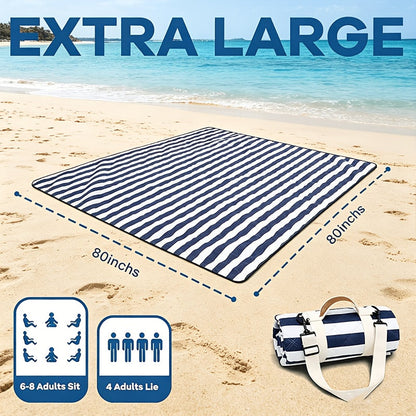 80 x 80-Inch Picnic Blanket with Foldable Carry Straps and Five Plaid, Floral or Stripe Pattern Options