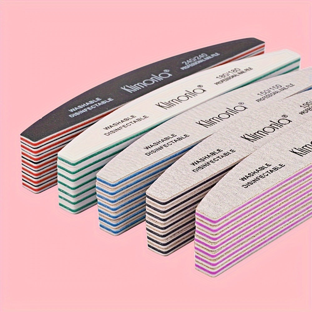 10-Piece Mixed Half-Moon Nail File Set with 80/80, 100/100, 150/150, 180/180 and 240/240 Grit Labels