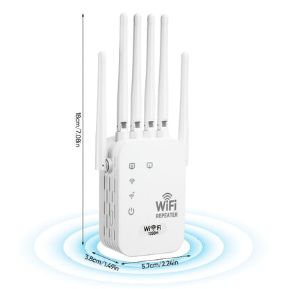 WiFi Range Extender 1200Mbps WiFi 6 Dual-Band 2.4/5.8GHz with Six Antennas and White Wall-Plug Design