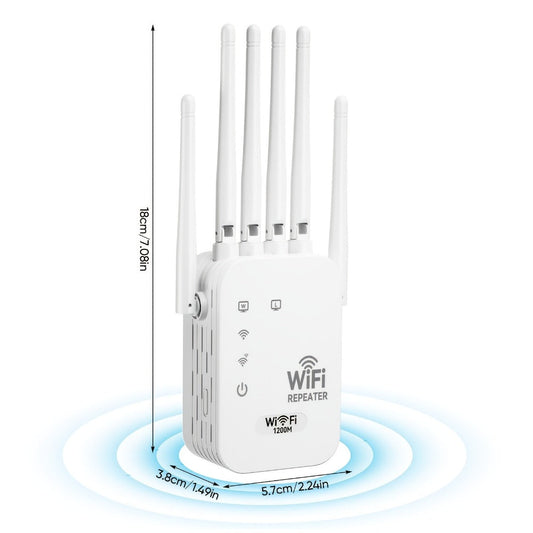 WiFi Range Extender 1200Mbps WiFi 6 Dual-Band 2.4/5.8GHz with Six Antennas and White Wall-Plug Design