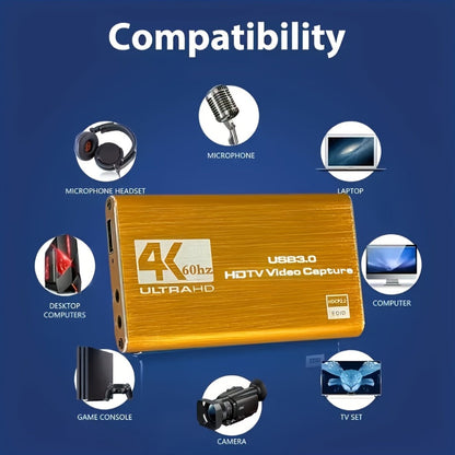 4K USB 3.0 Video Capture Card - 1080P 60fps HD Recorder, 4K UHD 60Hz Input, Compatible with OBS Live Game Streaming, Plug and Play for PC Mac PS5 Xbox Switch