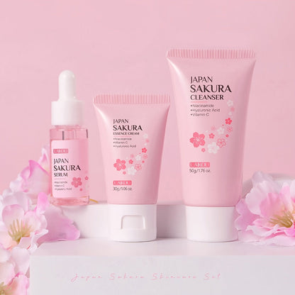 Skincare Set with LAIKOU Label, 10 Sakura Products for Cleanser Serum Cream Mask Lip and Eye Steps