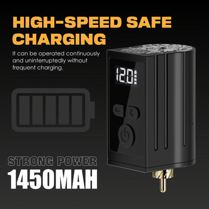 WX-1 Plus 1450mAh RCA Tattoo Power Supply with LED Display, 5–12V Control and USB-C Charging