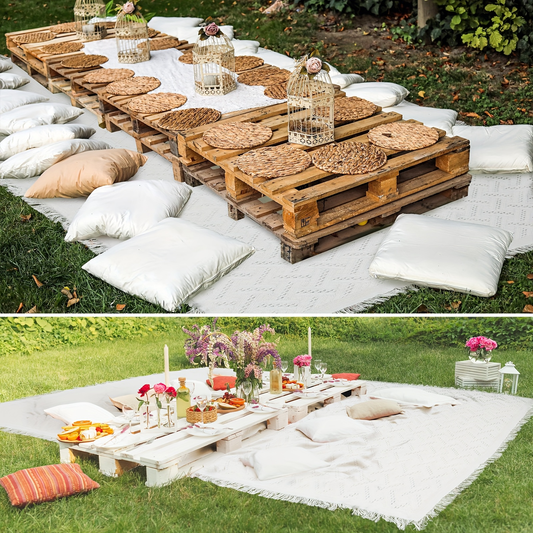 Picnic Blanket Extra Large 91x71 Woven Cotton Fringe Boho Beach Blanket Sandproof Machine Washable Portable Outdoor Camping Spring Summer White