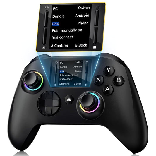 Wireless Gaming Controller Touchscreen PC PS4 Switch Android iOS - 4 Programmable Buttons Rapid Fire 6-Axis Gyroscope Dual Vibration RGB Lighting Bluetooth Gamepad for All Platforms
