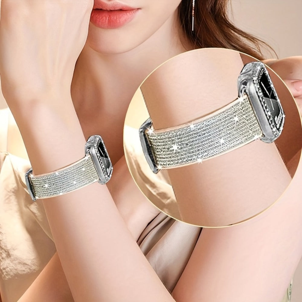 Rhinestone Mesh Watch Band and Matching Case Set for Apple Watch in 19 Color-and-Size Options