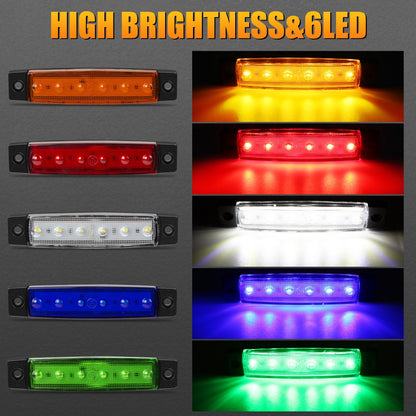 LED Side Marker Lights 30-Pack – 3.8" 6-LED Indicator Lamps for Car, Truck, Trailer & Bus, 12V Multi-Color