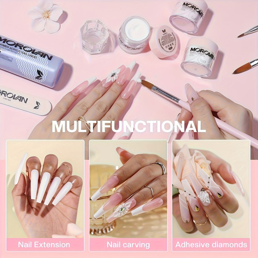 Acrylic Nail Kit MOROVAN with Lamp, 12 Glitter Colors, Three Powders, Nail Tips, Files and Manicure Tools
