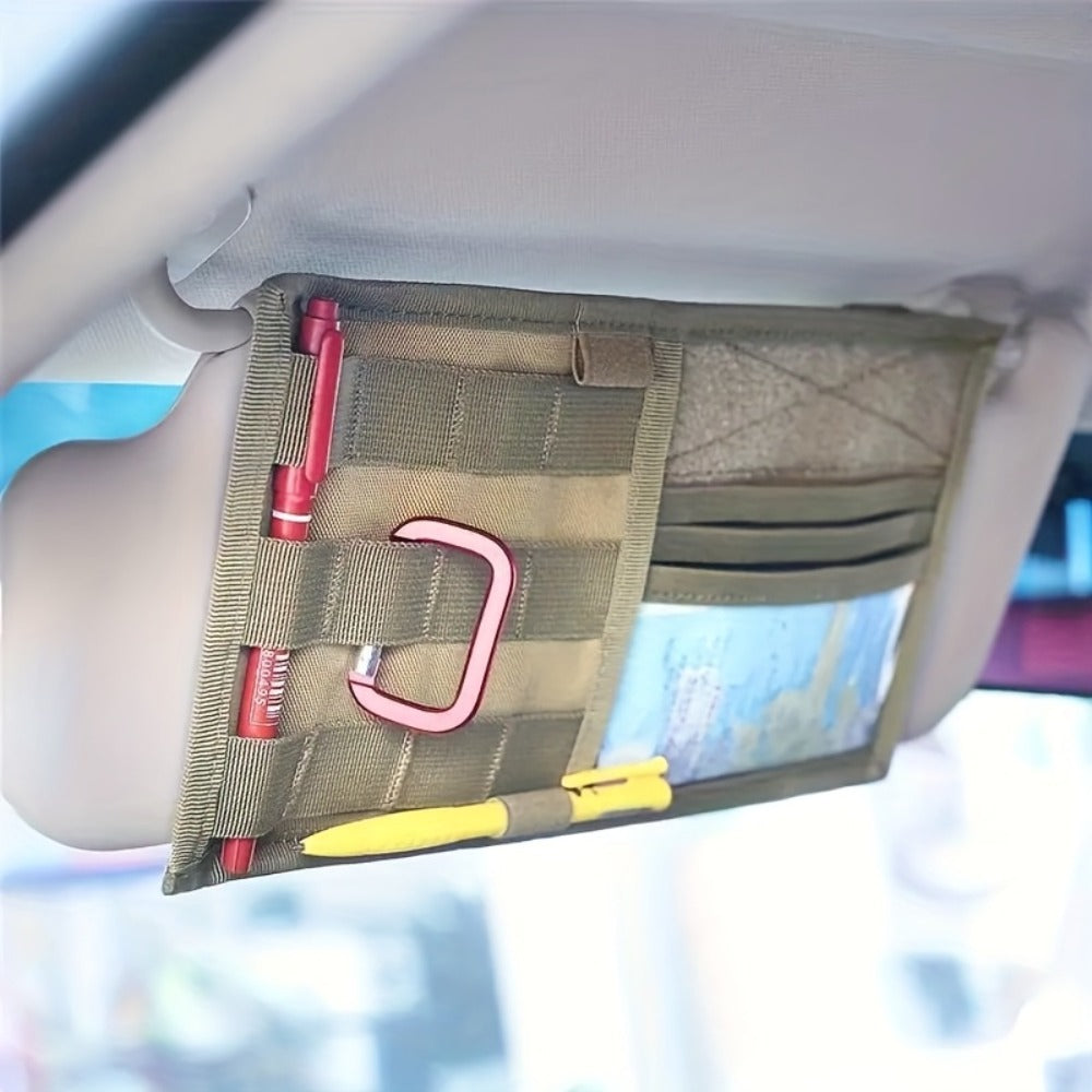 MOLLE Sunshade Storage Bag Large Waterproof Nylon Multi-Compartment – Sun Shade Organizer for Pickup Truck SUV RV – Beige / Black