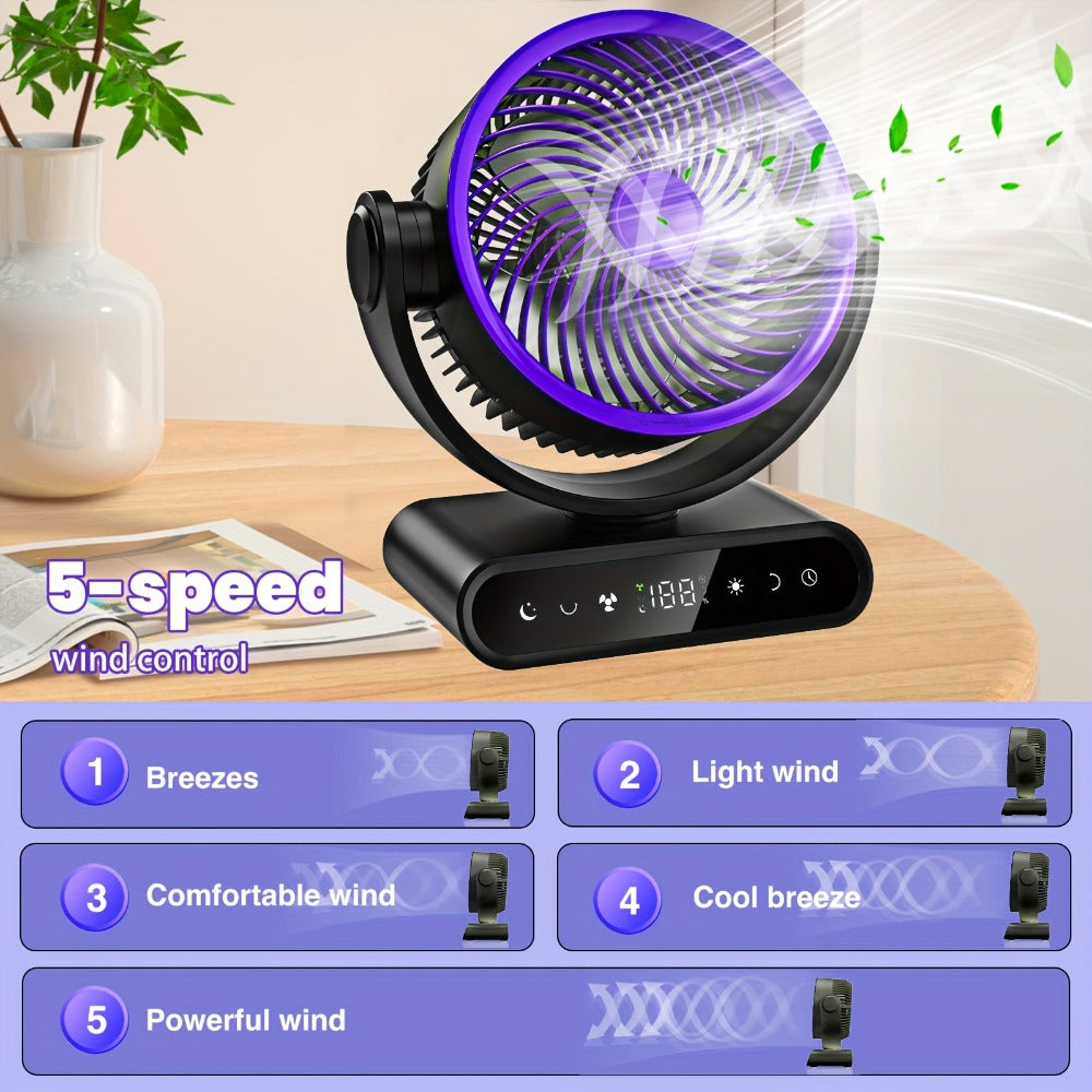 Camping Fan with LED Light Battery Powered 20000mAh 40000mAh 9-Inch 5-Speed Remote Control 90° Tilt 120° Oscillating Quiet Air Circulator for Outdoor Home