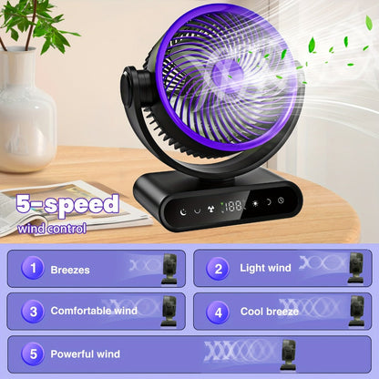 Camping Fan with LED Light Battery Powered 20000mAh 40000mAh 9-Inch 5-Speed Remote Control 90° Tilt 120° Oscillating Quiet Air Circulator for Outdoor Home