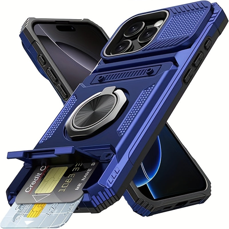 Wallet-Style iPhone Case with Card Slot, Ring Holder and Kickstand in 125 Model and Color Options