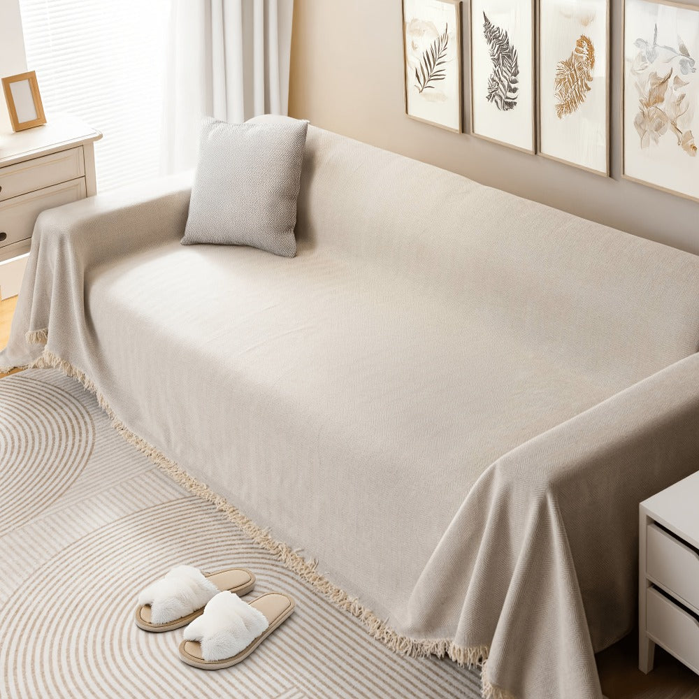 Sofa Cover Throw, Chenille Woven Fringe Slipcover in Three Colors for Three- and Four-Seat Couches