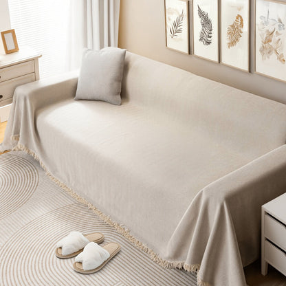 Sofa Cover Throw, Chenille Woven Fringe Slipcover in Three Colors for Three- and Four-Seat Couches