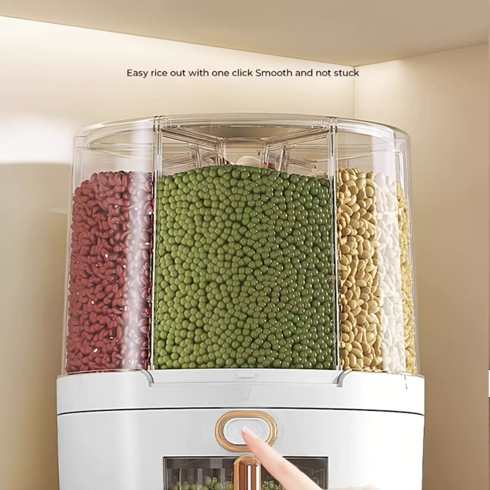 Rotating Grain Food Storage Organizer with Six Compartments and 13lb or 22lb Capacity Options