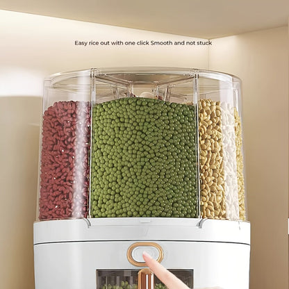 Rotating Grain Food Storage Organizer with Six Compartments and 13lb or 22lb Capacity Options