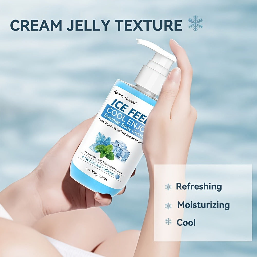Mint Extract & Hydrolyzed Collagen Cooling Body Cream - Refreshing Hydrating Moisturizer for Dry Rough Skin, Non-Greasy Lightweight Hypoallergenic Formula, All Skin Types, Unisex Daily Use