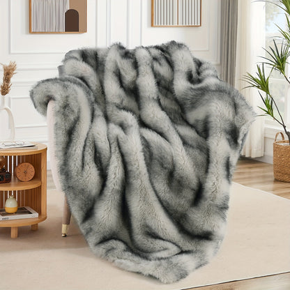 Faux Fur Throw Blanket 1060GSM Luxury - Super Soft Reversible Plush Mink Blanket for Bed Couch Sofa, Oversized Heavy Weight Cozy Blanket, Leopard Animal Print & Solid Colors, Throw & Twin Size