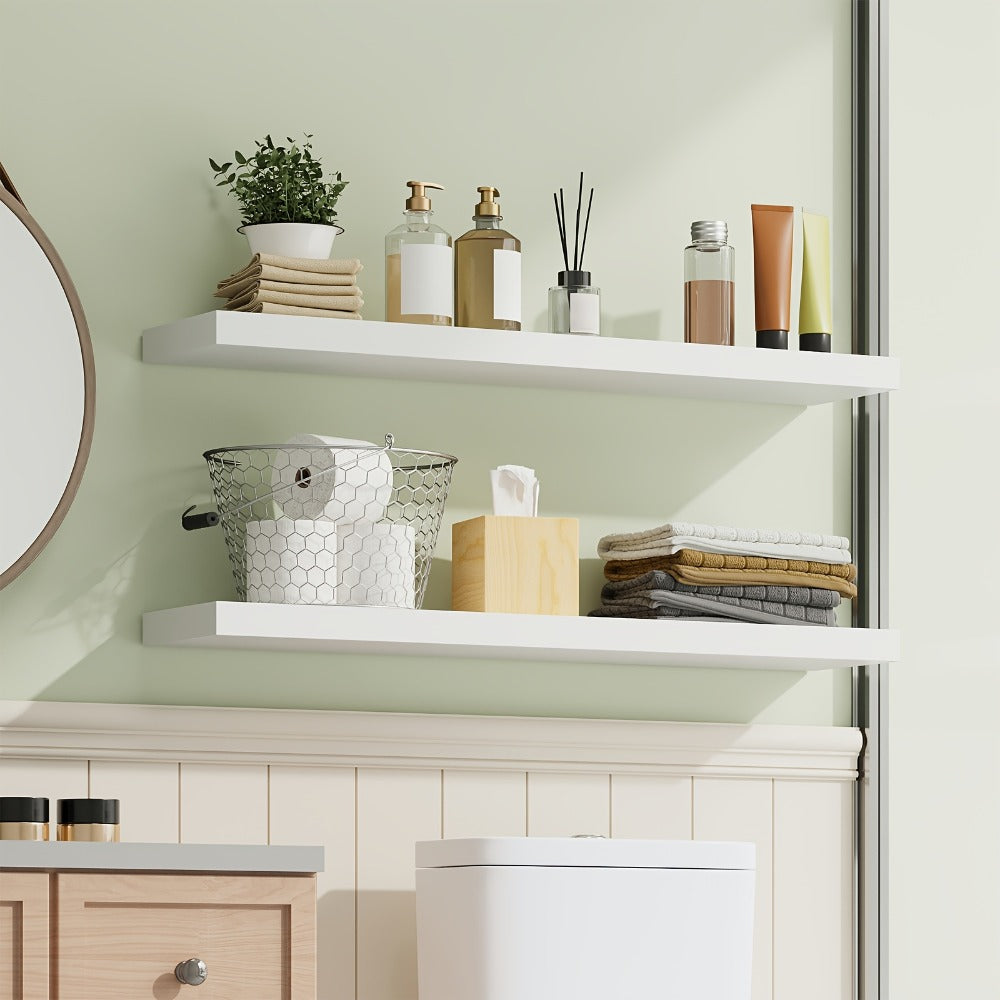 Floating Wall Shelf Set with Concealed-Style Brackets, Multiple Finishes and 4- or 6-Piece Options