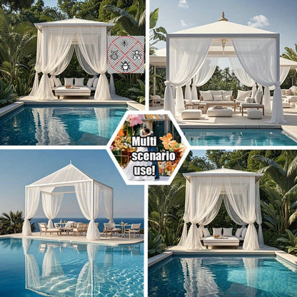 Four-Piece White Sheer Outdoor Curtain Set with Rod-Pocket Top and 152 x 304 cm Panel Size