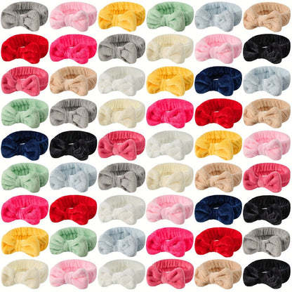 Fifty-Two-Piece Bow Facial Headband Assortment in Thirteen Visible Colors for Group Beauty Routines