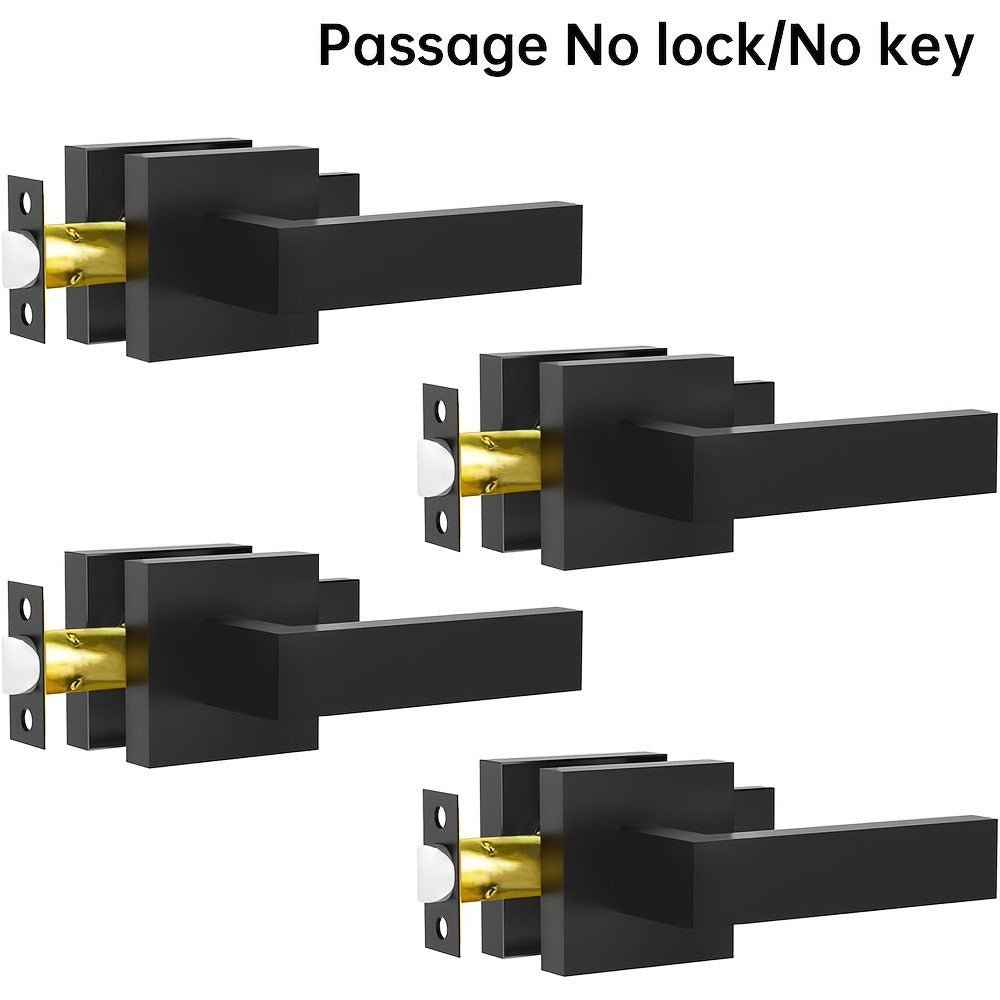 Matte Black Square Door Handle Set – Interior Passage Door Knob for Hall & Closet, Heavy-Duty Left & Right Hand Compatible, Modern Hardware