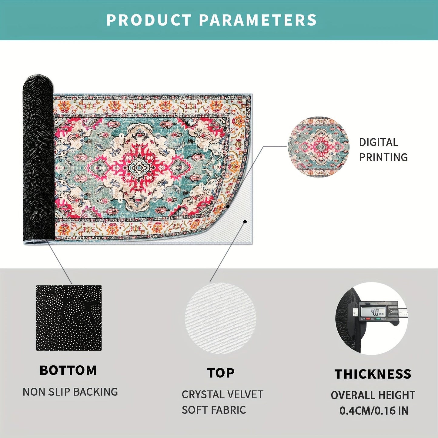 Outdoor Rug | Persian Floral Rubber Back Machine Washable Patio Garden