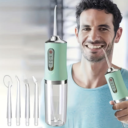 Electric Oral Irrigator Water Flosser with 360° Rotating Nozzle & Precision Pressure Control — Deep Cleans Teeth & Gums, Replaceable Heads, USB Rechargeable, 4 Colors, Home & Travel