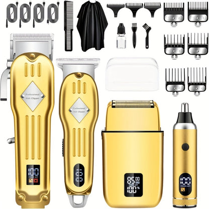 Hair Clippers & Trimmers Three-Piece Set with Full-Size Clipper, T-Blade Detailer, Foil Shaver and LCD Displays