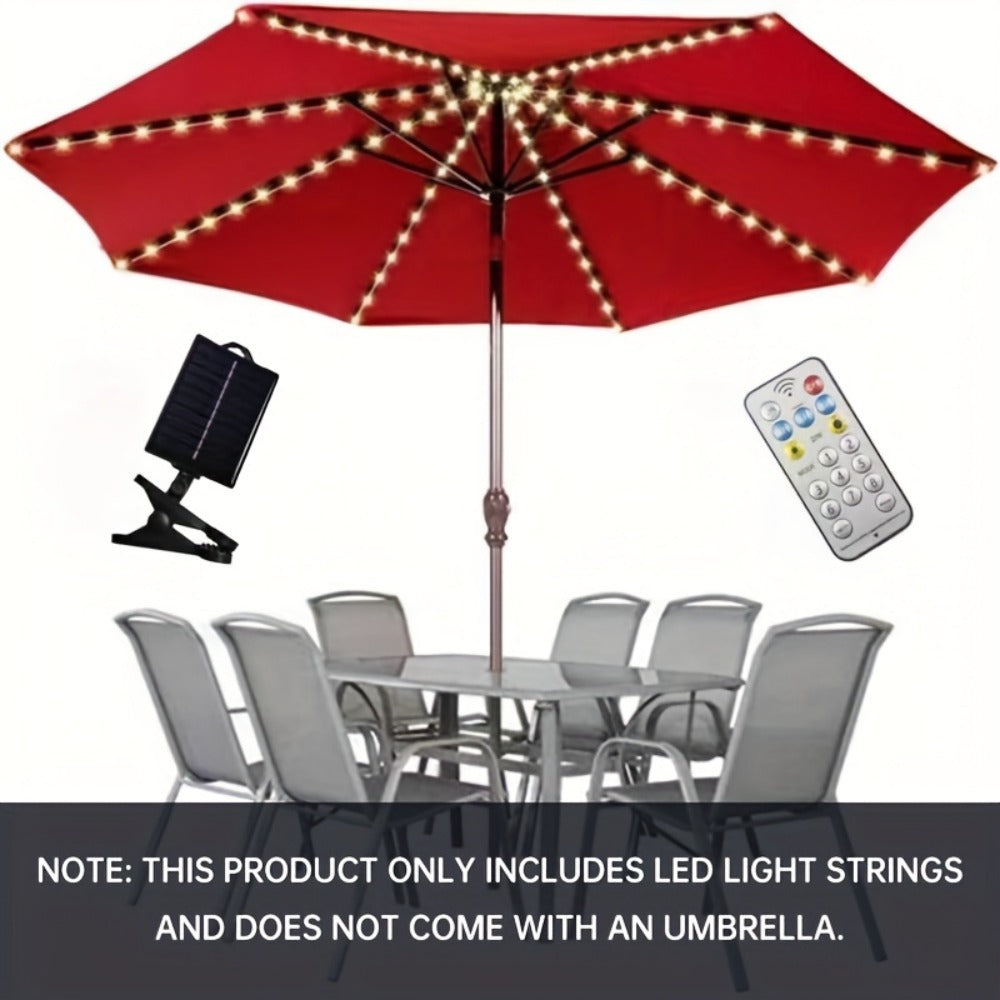 Solar Patio Umbrella Light 104 LED – 8 Modes Remote Control Outdoor Market Umbrella Lamp | Solar Powered Warm White Light for Backyard, Deck, Poolside, Beach, Garden & Camping | Battery Included