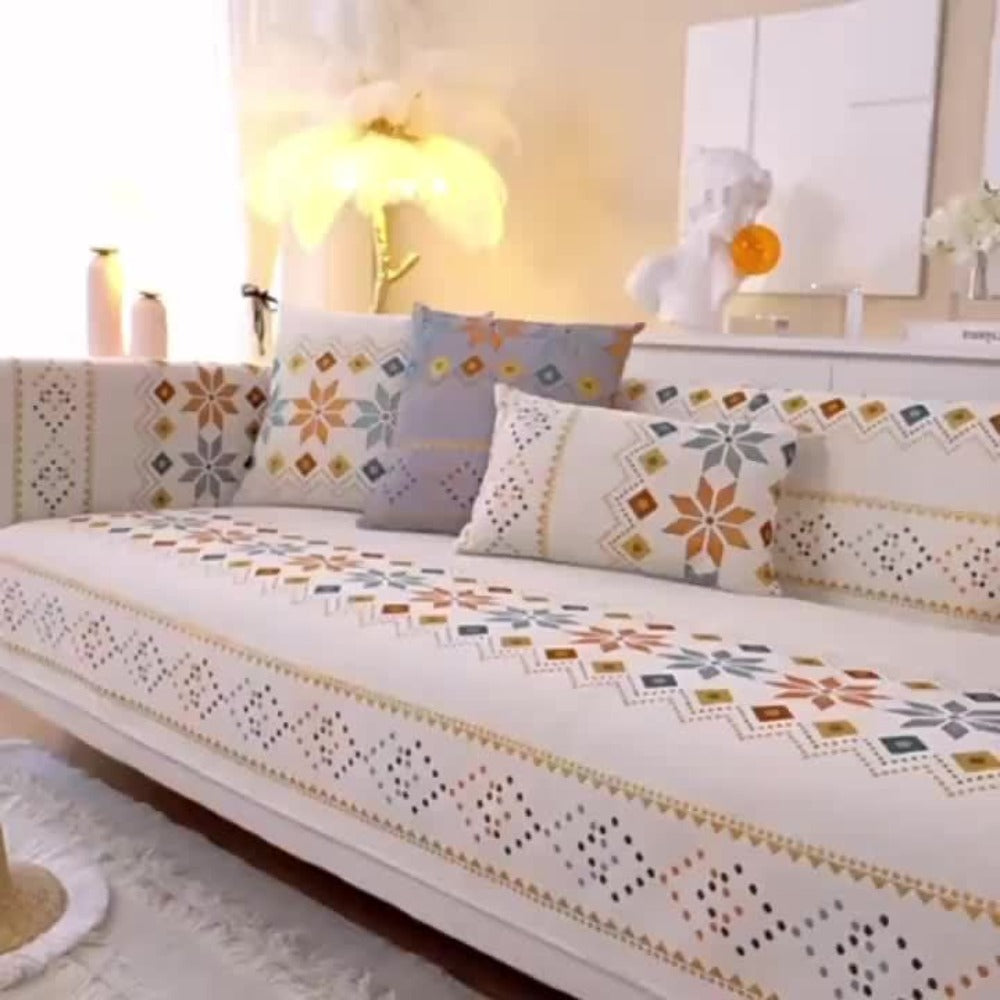 Sofa Cover Bohemian Chenille Jacquard Knit Sections with Anti-Slip Feature for Seat, Armrest or Backrest