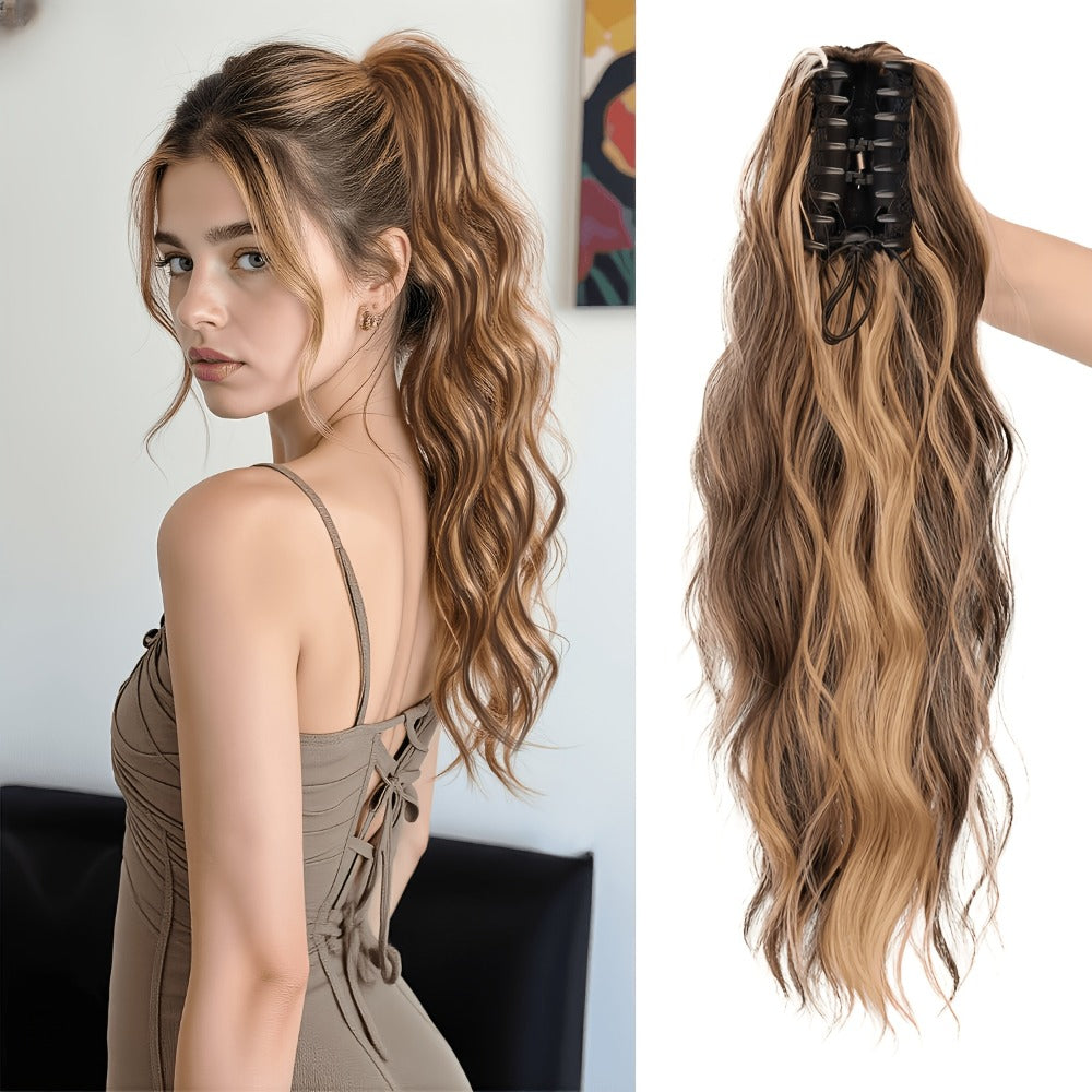 Hair Extensions Water-Wave 16-Inch Synthetic Ponytail with Claw Clip and Eight Color Options for Quick Attachment