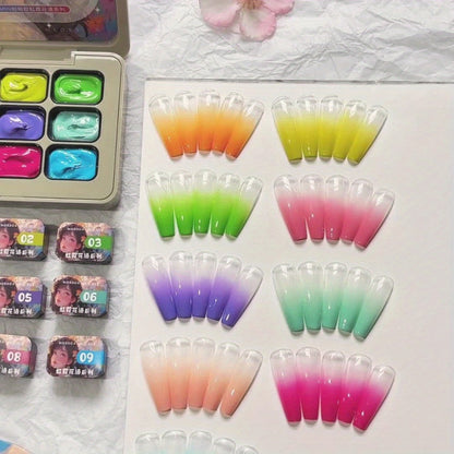 Gel Nail Polish MORDDA Nine-Color Rainbow Grid Set for Gradient and Ombre Manicure Art in One Compact Case