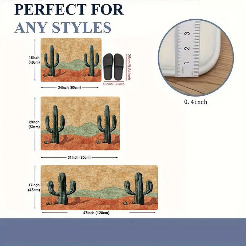 Desert Cactus Print Rectangular Doormat in 40 x 60, 50 x 80 or 45 x 120cm Size Options Pictured
