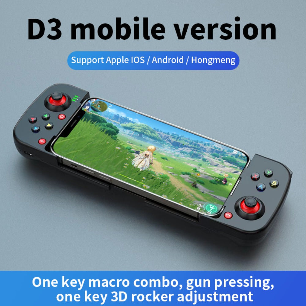 Expandable Mobile Game Controller D3 Joystick with M2 Aim-Assist – Plug & Play for Android iOS HarmonyOS, FPS Shooter Action Games, Phone Gamepad Clip-On Grip White Black Red Blue Gift