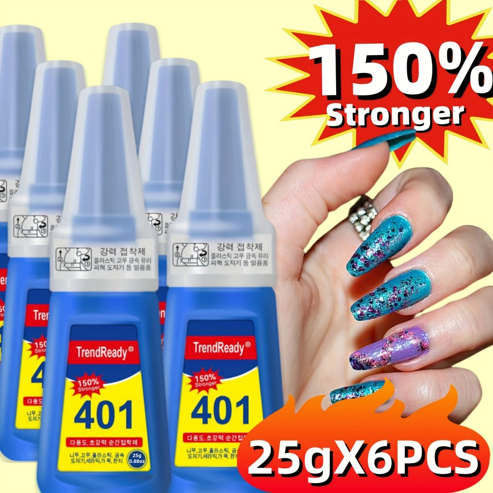 Nail Glue Set, TrendReady 401 25g Bottles in 1+1, 3+1, 5+1 or 7+1 Pack Options with Pointed Nozzles