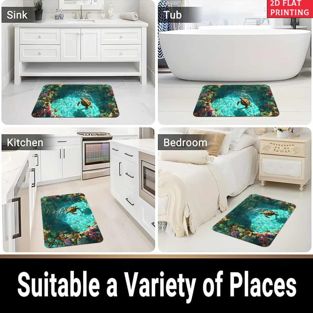 Sea Turtle Illusion Floor Mat with Tropical Reef Print in 15.75 x 23.62 or 19.68 x 31.49-Inch Sizes