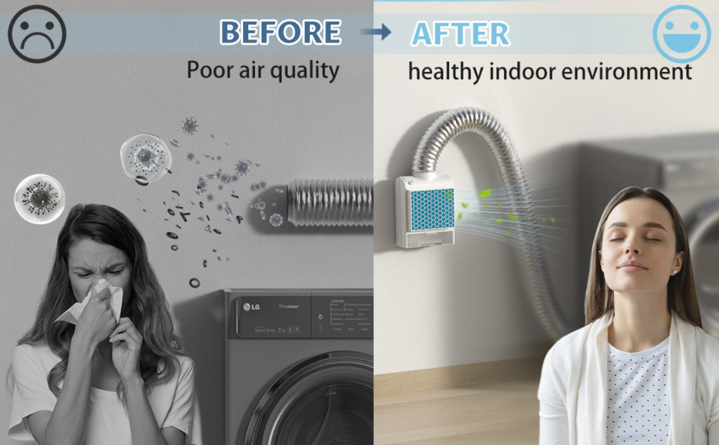 Indoor Electric Dryer Vent Kit with Lint Trap Box, Stainless Steel Screen, Six Filters and Vent Hose