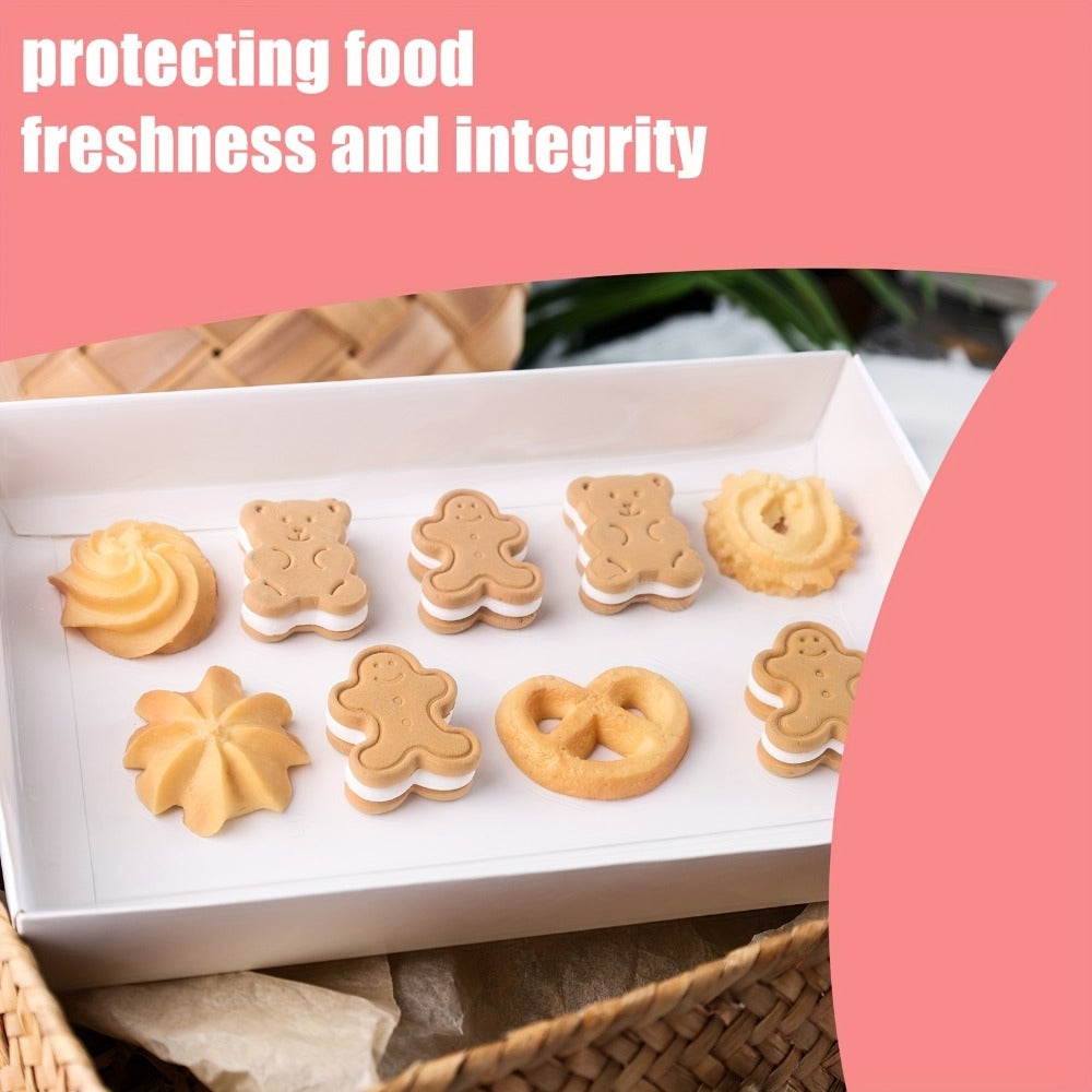 50-Pack White Pastry Presentation Boxes with Full Clear Lids and Pictured 9.5 x 6 x 1.2-Inch Size