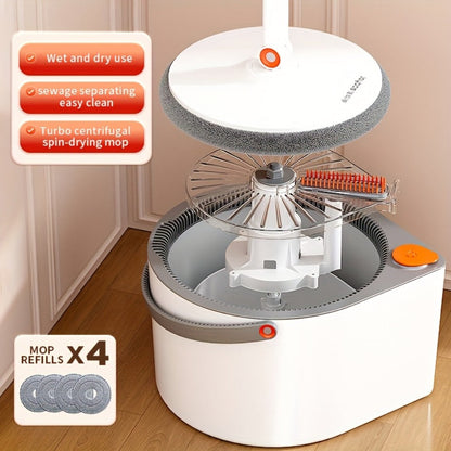 Spin Mop and Bucket Set with Separate Water Chambers, Telescoping Handle and Two Exact Mop Head Configurations