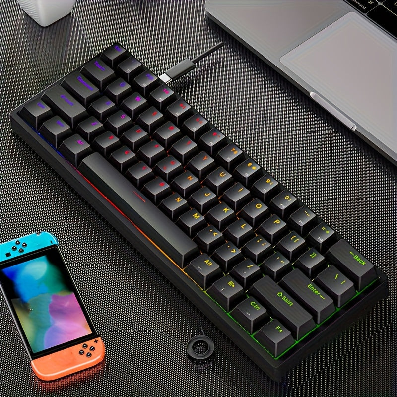 Mechanical Keyboard 61-Key Compact Wired Layout with Cyan Switches, RGB Backlighting and Four Case Color Options
