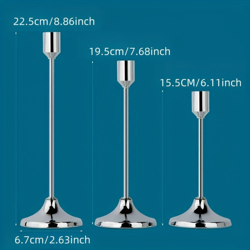 Candle Holder Set 30-Piece Metal Taper Stands in Three Heights with Gold, Silver or Black Finish Options